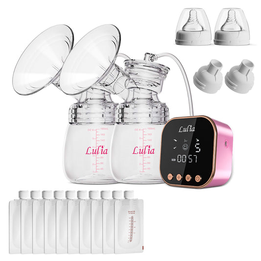 LU-01 Lulia Double Breast Pump with 10 Breastmilk Storage Bags(Pink&White)