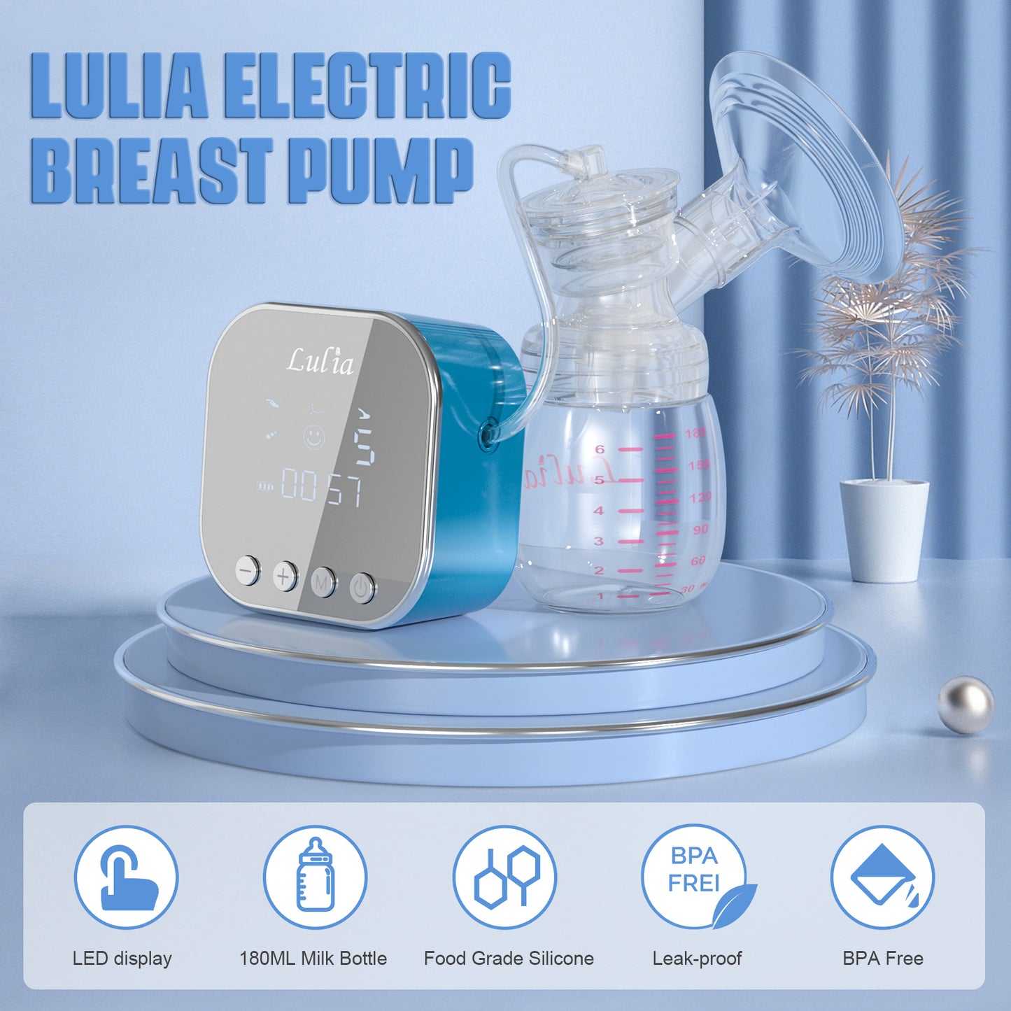 LU-01 Lulia Double Breast Pump with 4 Bra pads(Blue)