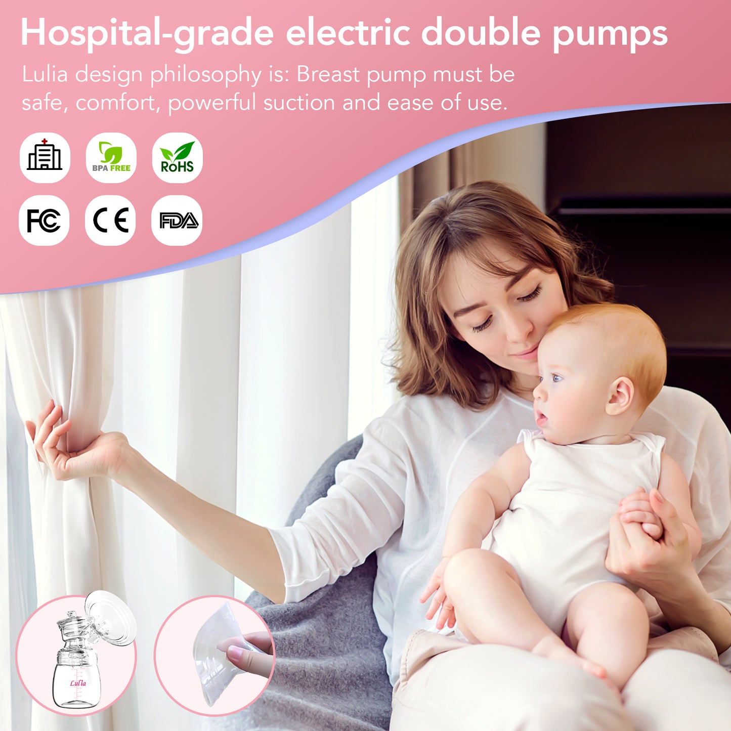 LU-02 Lulia Double Breast Pump(Pink&White)