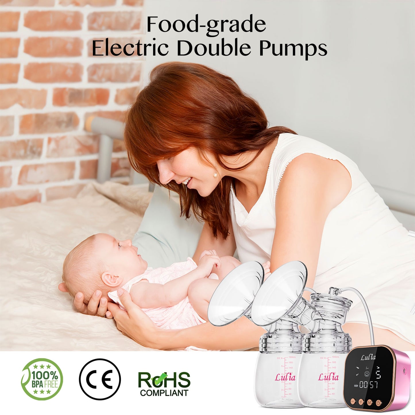 LU-01 Lulia Double Breast Pump with 10 Breastmilk Storage Bags(Pink&White)