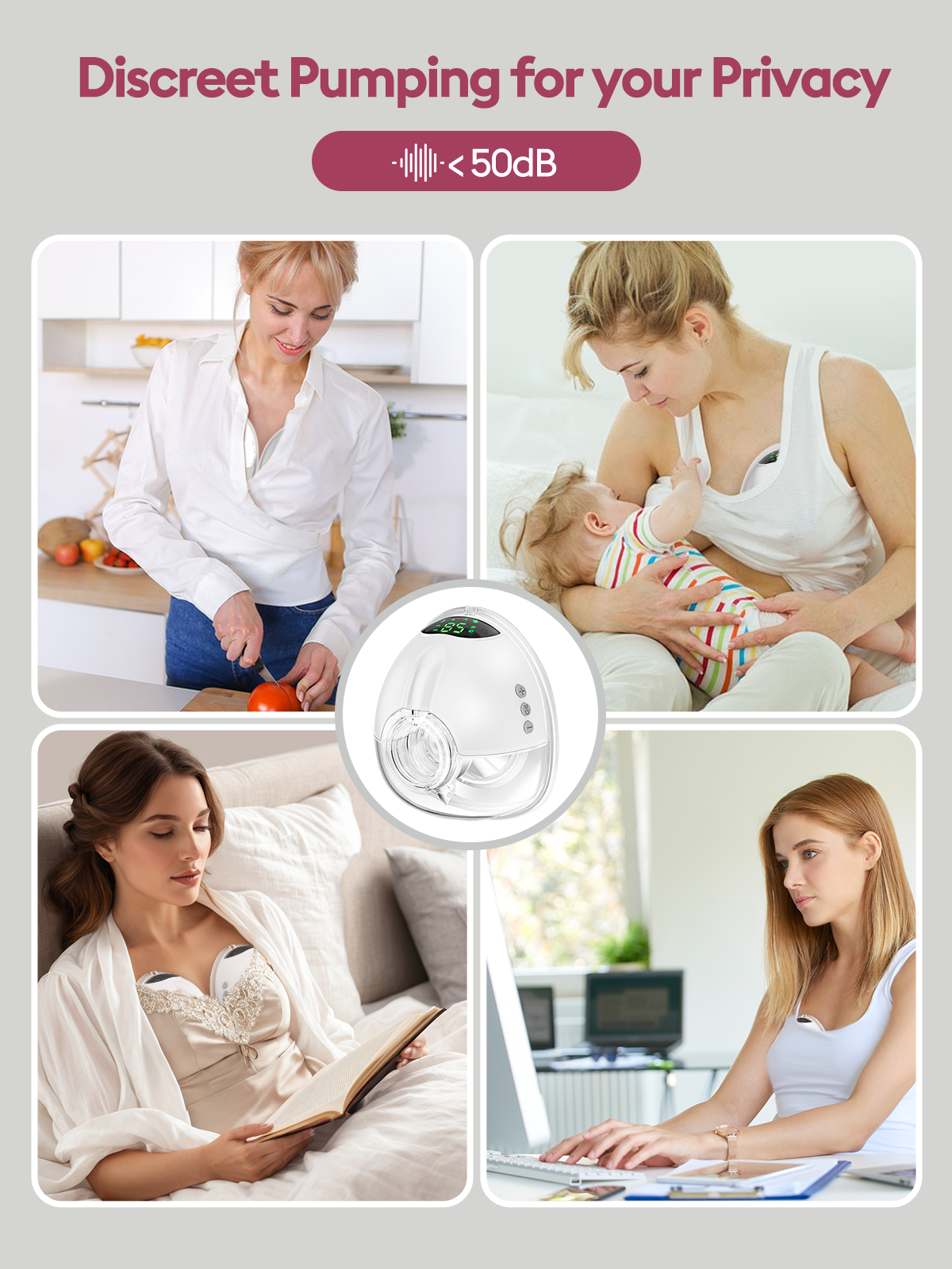 LU-05 Lulia Wearable Breast Pump Hands Free with 17/19/21/24MM Flanges, 2 Packs(White&Pink)