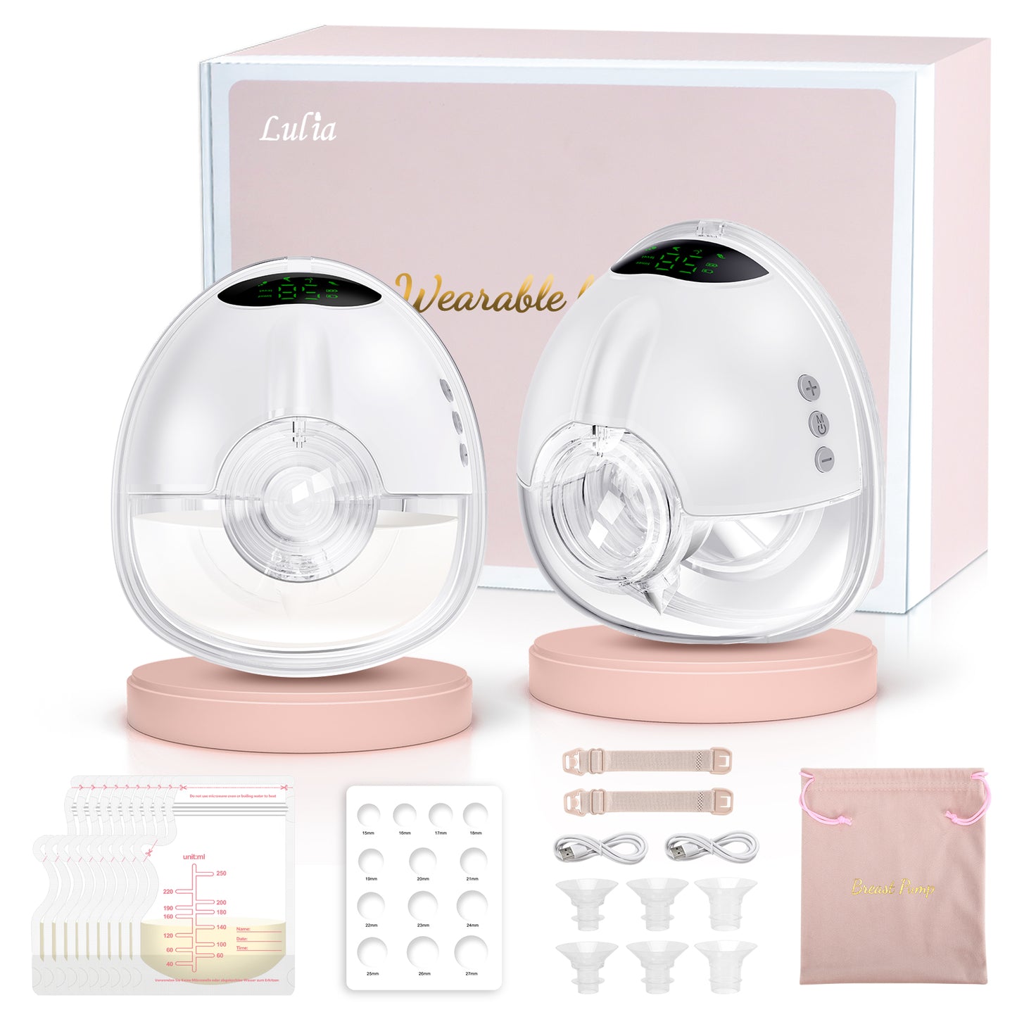 LU-05 Lulia Wearable Breast Pump Hands Free with 17/19/21/24MM Flanges