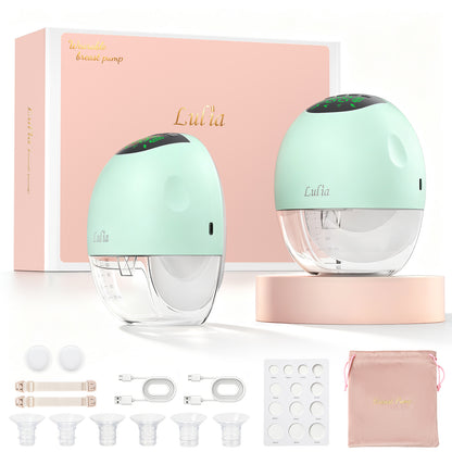 LU-06 Lulia Wearable Breast Pump Hands Free with 17/19/21/24MM Flanges, 2 Packs(White&Pink&Beige&Green)