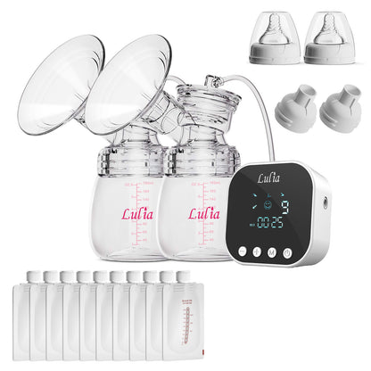 LU-01 Lulia Double Breast Pump with 10 Breastmilk Storage Bags(Pink&White)