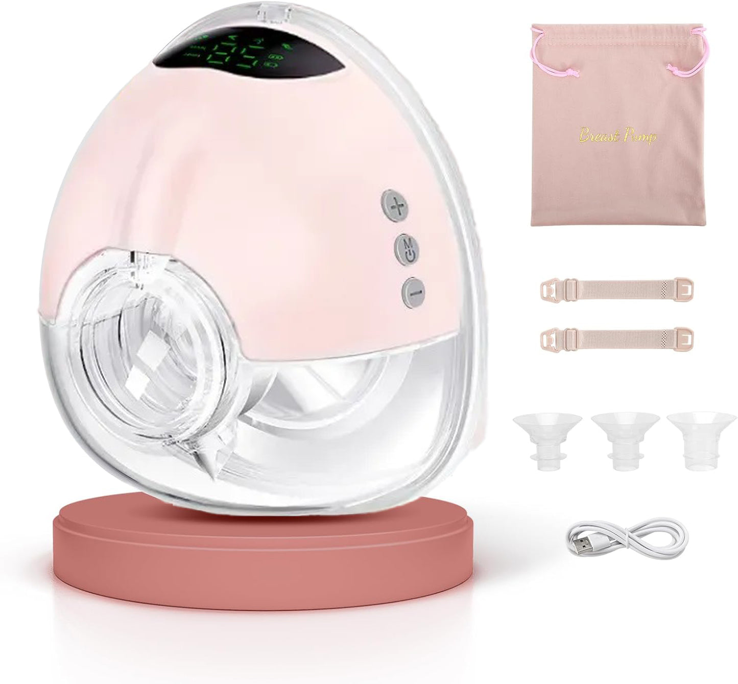 Electric Pump Handsfree, 4 Modes & 9 Levels, 350mmHg Strong Suction, LED Display, Portable & Wireless, Painless, BPA Free, Wearable Pumps with 17/19/21/24MM Flanges (1Pack Pink)