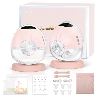 LU-05 Lulia Wearable Breast Pump Hands Free with 17/19/21/24MM Flanges, 2 Packs(White&Pink)